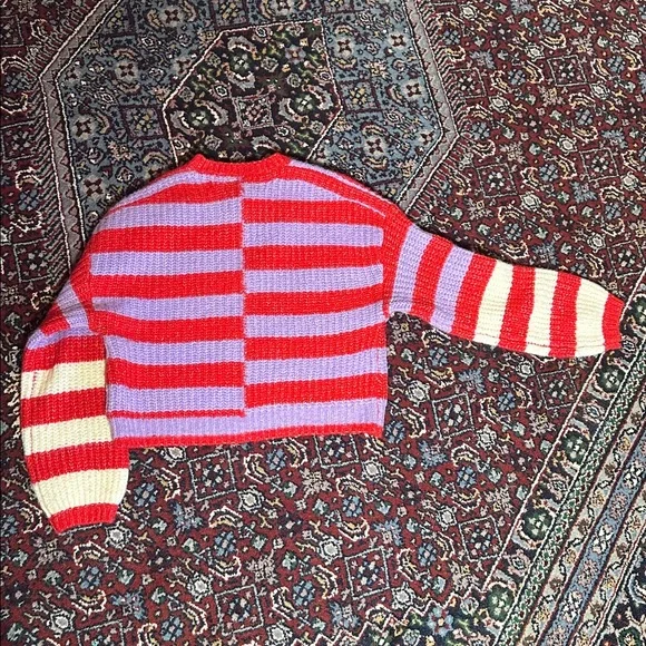 BLANKNYC Good Mood Striped Sweater Small Red Purple Cream Chunky Knit Oversized - Picture 6 of 9